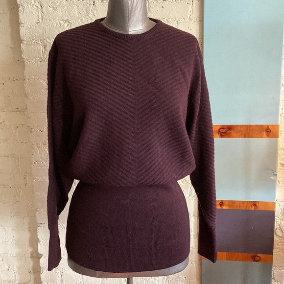 Vintage 80s plum knit wool crew neck sweater dolman sleeves made in Italy EVC - Picture 2 of 16